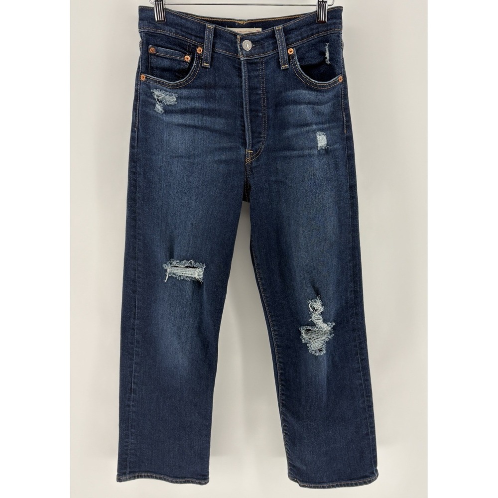 Levis Ribcage Straight Ankle Jeans Womens 26x27 Distressed High Rise Stretch